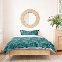 Teal Monstera Bedding Set Polynesian Tribal Pattern - Polynesian Pride