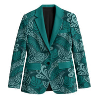 Teal Monstera Blazer Polynesian Tribal Pattern - Polynesian Pride