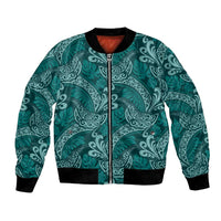 Teal Monstera Bomber Jacket Polynesian Tribal Pattern - Polynesian Pride