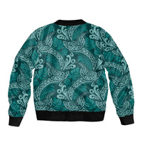 Teal Monstera Bomber Jacket Polynesian Tribal Pattern - Polynesian Pride