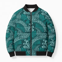 Teal Monstera Bomber Puffer Jacket Polynesian Tribal Pattern LT01 Unisex Teal - Polynesian Pride