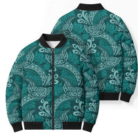 Teal Monstera Bomber Puffer Jacket Polynesian Tribal Pattern LT01 - Polynesian Pride