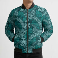 Teal Monstera Bomber Puffer Jacket Polynesian Tribal Pattern LT01 - Polynesian Pride