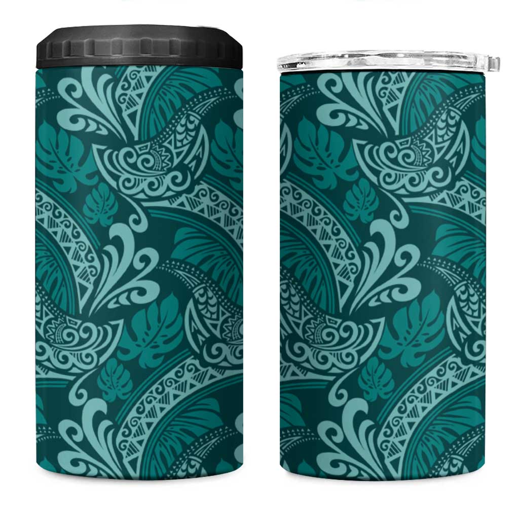 Teal Monstera 4 in 1 Can Cooler Tumbler Polynesian Tribal Pattern LT01 One Size: 16 oz Teal - Polynesian Pride