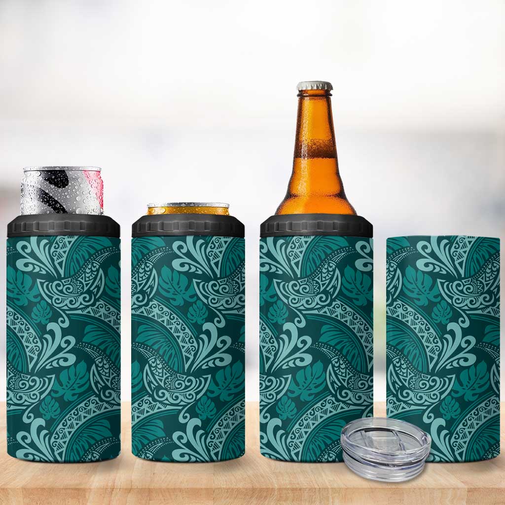 Teal Monstera 4 in 1 Can Cooler Tumbler Polynesian Tribal Pattern LT01 - Polynesian Pride