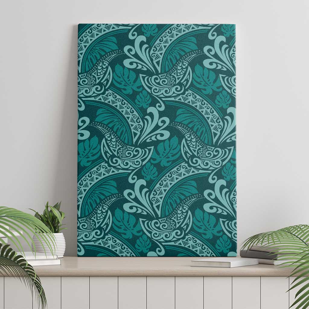 Teal Monstera Canvas Wall Art Polynesian Tribal Pattern LT01 - Polynesian Pride