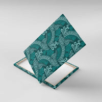 Teal Monstera Canvas Wall Art Polynesian Tribal Pattern LT01 With Frame Teal - Polynesian Pride