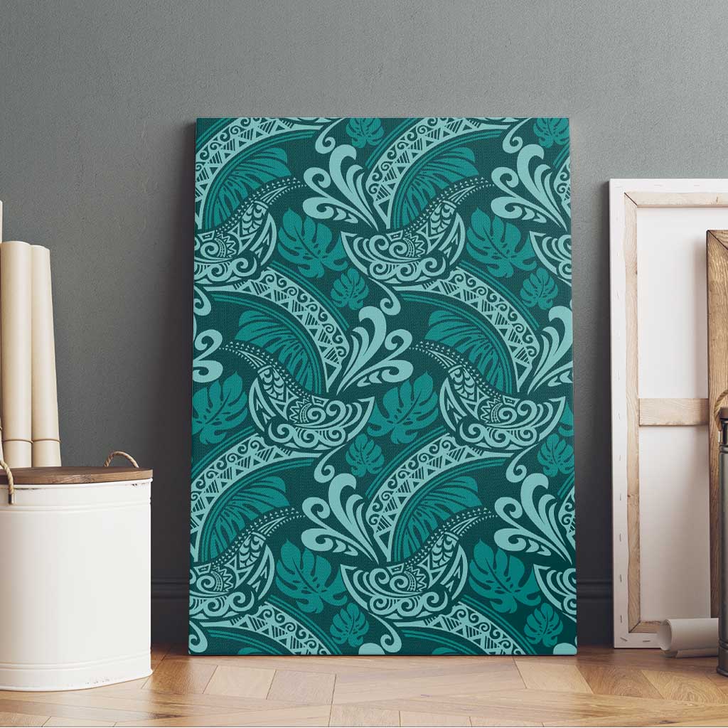 Teal Monstera Canvas Wall Art Polynesian Tribal Pattern LT01 - Polynesian Pride