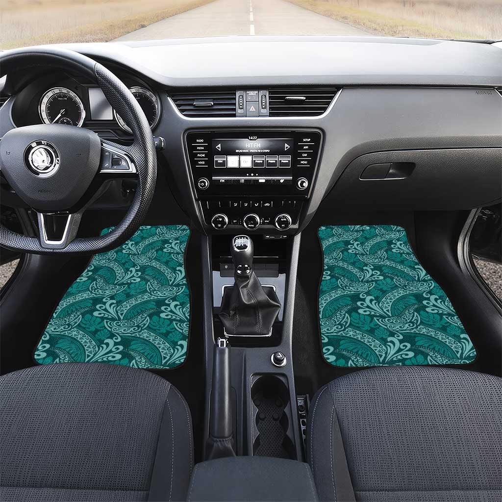 Teal Monstera Car Mats Polynesian Tribal Pattern LT01 Set 2pcs - Front Teal - Polynesian Pride