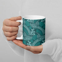 Teal Monstera Ceramic Mug Polynesian Tribal Pattern - Polynesian Pride