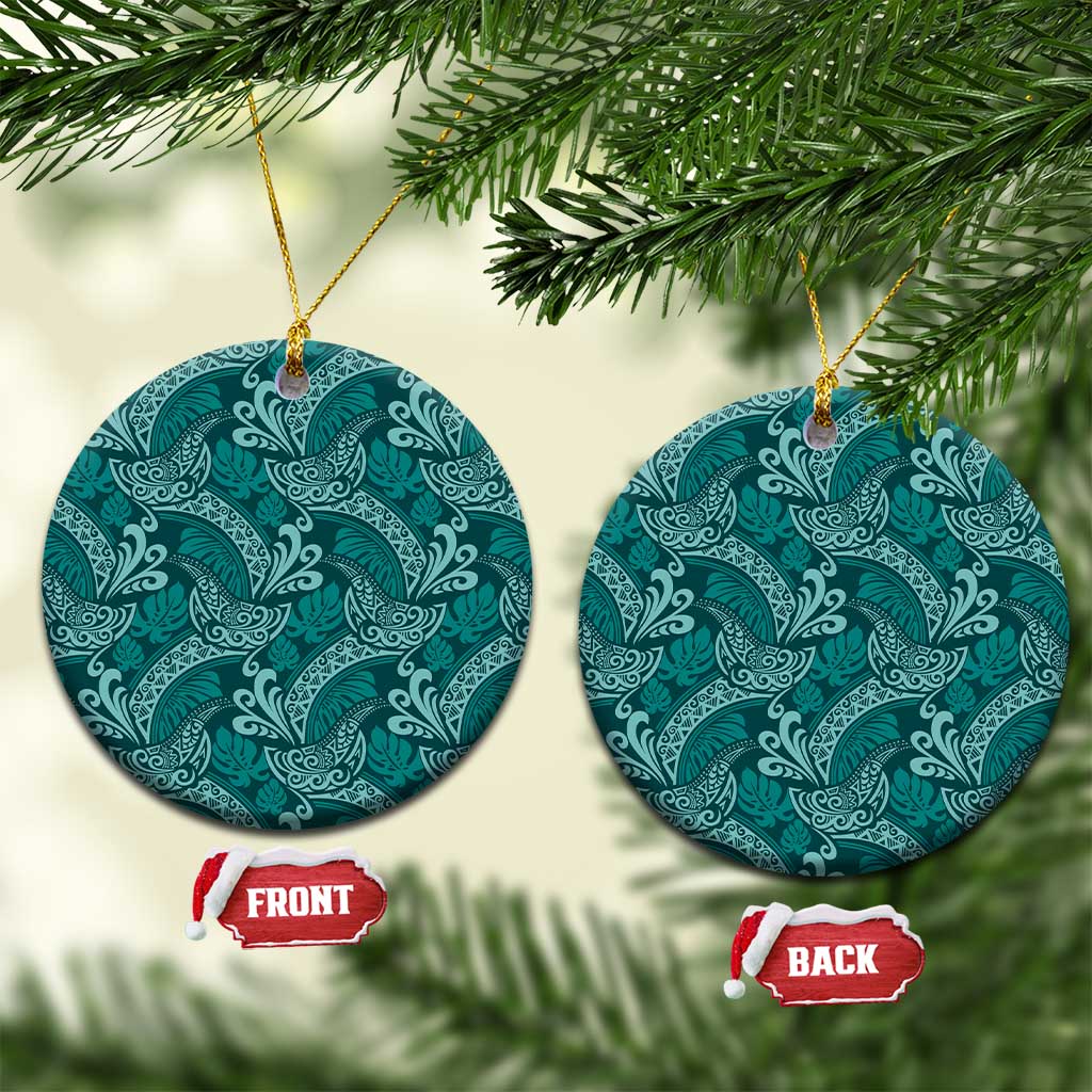 Teal Monstera Ceramic Ornament Polynesian Tribal Pattern LT01 Circle Teal - Polynesian Pride