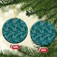 Teal Monstera Ceramic Ornament Polynesian Tribal Pattern LT01 Circle Teal - Polynesian Pride