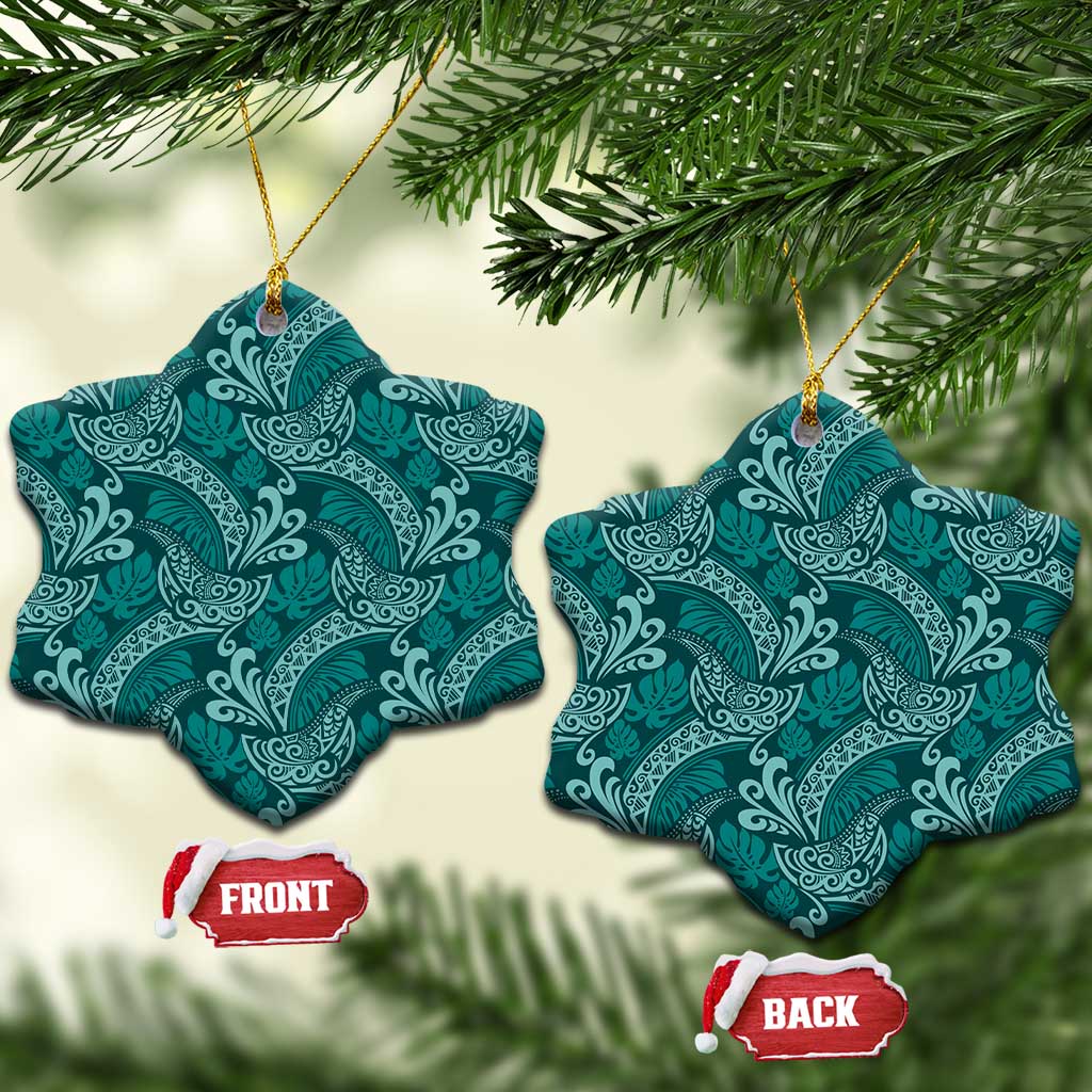 Teal Monstera Ceramic Ornament Polynesian Tribal Pattern LT01 Snow Flake Teal - Polynesian Pride