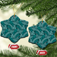 Teal Monstera Ceramic Ornament Polynesian Tribal Pattern LT01 Snow Flake Teal - Polynesian Pride