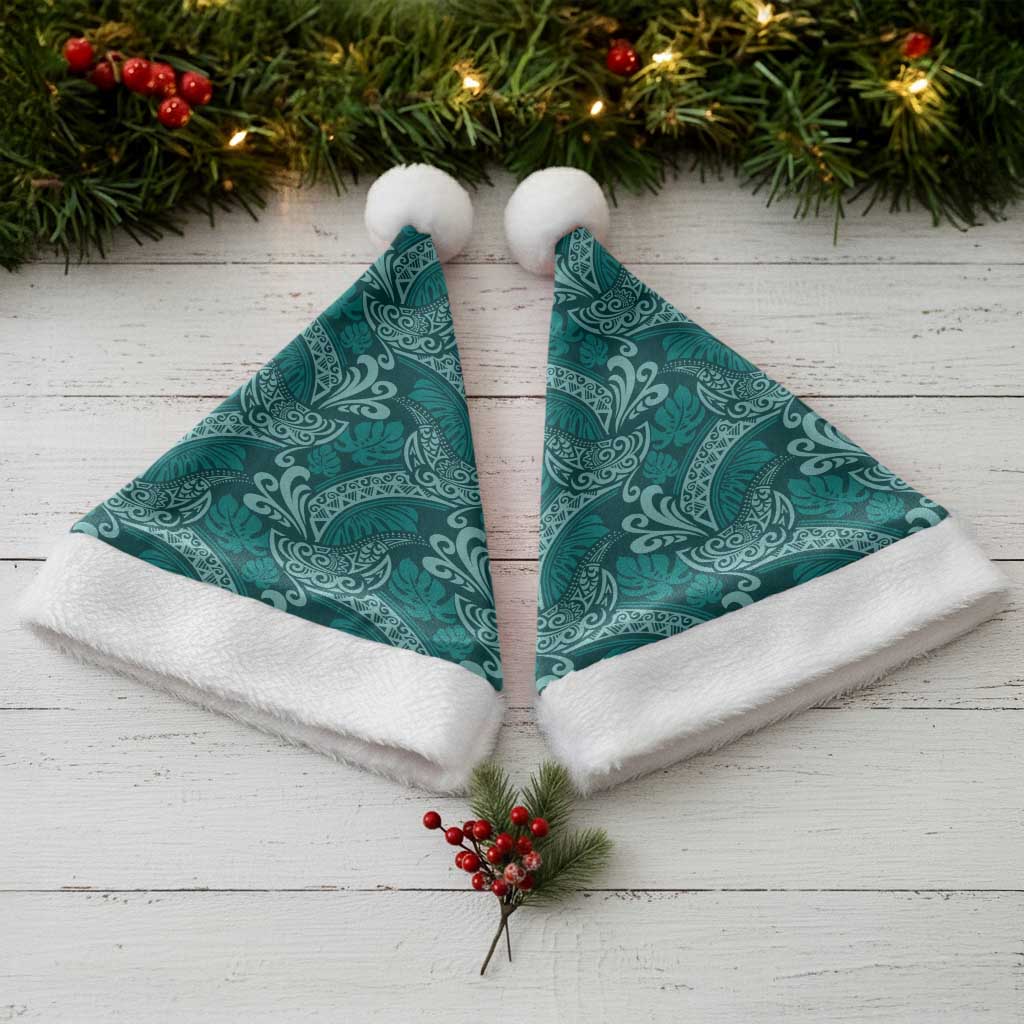 Teal Monstera Christmas Santa Hat Polynesian Tribal Pattern LT01 - Polynesian Pride