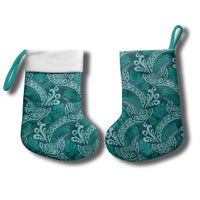 Teal Monstera Christmas Stocking Polynesian Tribal Pattern - Polynesian Pride