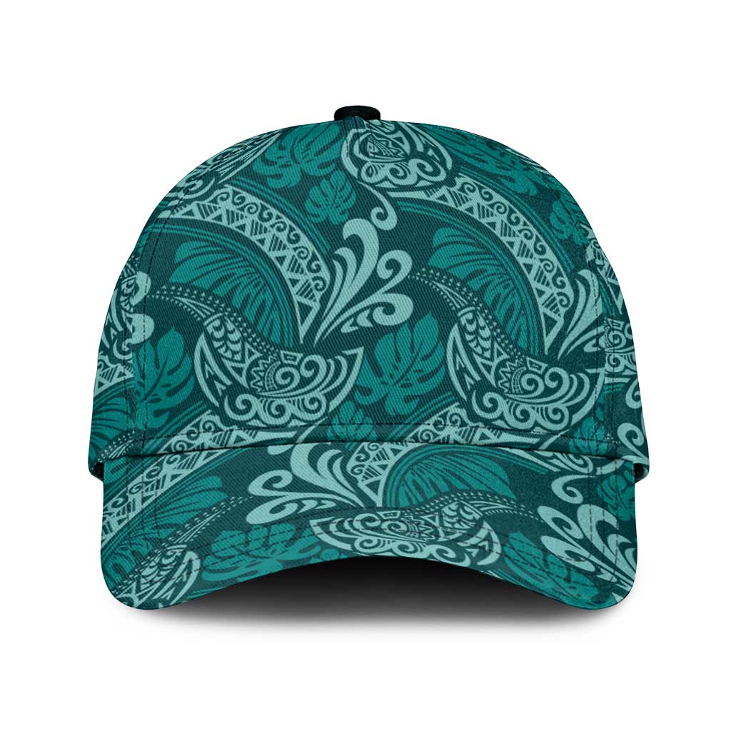 Teal Monstera Classic Cap Polynesian Tribal Pattern - Polynesian Pride