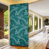 Teal Monstera Door Cover Polynesian Tribal Pattern - Polynesian Pride