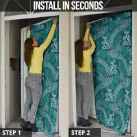 Teal Monstera Door Cover Polynesian Tribal Pattern - Polynesian Pride
