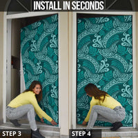 Teal Monstera Door Cover Polynesian Tribal Pattern - Polynesian Pride
