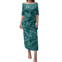 Teal Monstera Family Matching Puletasi and Hawaiian Shirt Polynesian Tribal Pattern - Polynesian Pride