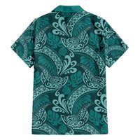 Teal Monstera Family Matching Summer Maxi Dress and Hawaiian Shirt Polynesian Tribal Pattern - Polynesian Pride