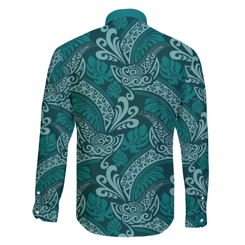 Teal Monstera Family Matching Summer Maxi Dress and Hawaiian Shirt Polynesian Tribal Pattern - Polynesian Pride