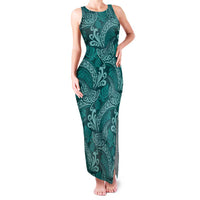 Teal Monstera Family Matching Tank Maxi Dress and Hawaiian Shirt Polynesian Tribal Pattern - Polynesian Pride