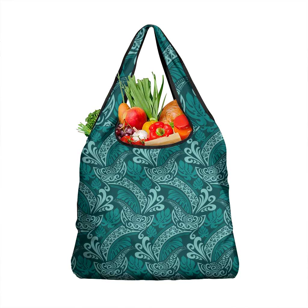 Teal Monstera Grocery Bag Polynesian Tribal Pattern - Polynesian Pride