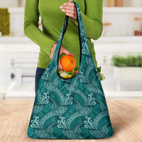 Teal Monstera Grocery Bag Polynesian Tribal Pattern - Polynesian Pride