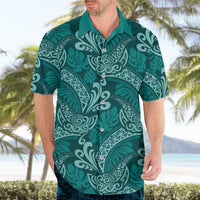 Teal Monstera Hawaiian Shirt Polynesian Tribal Pattern - Polynesian Pride