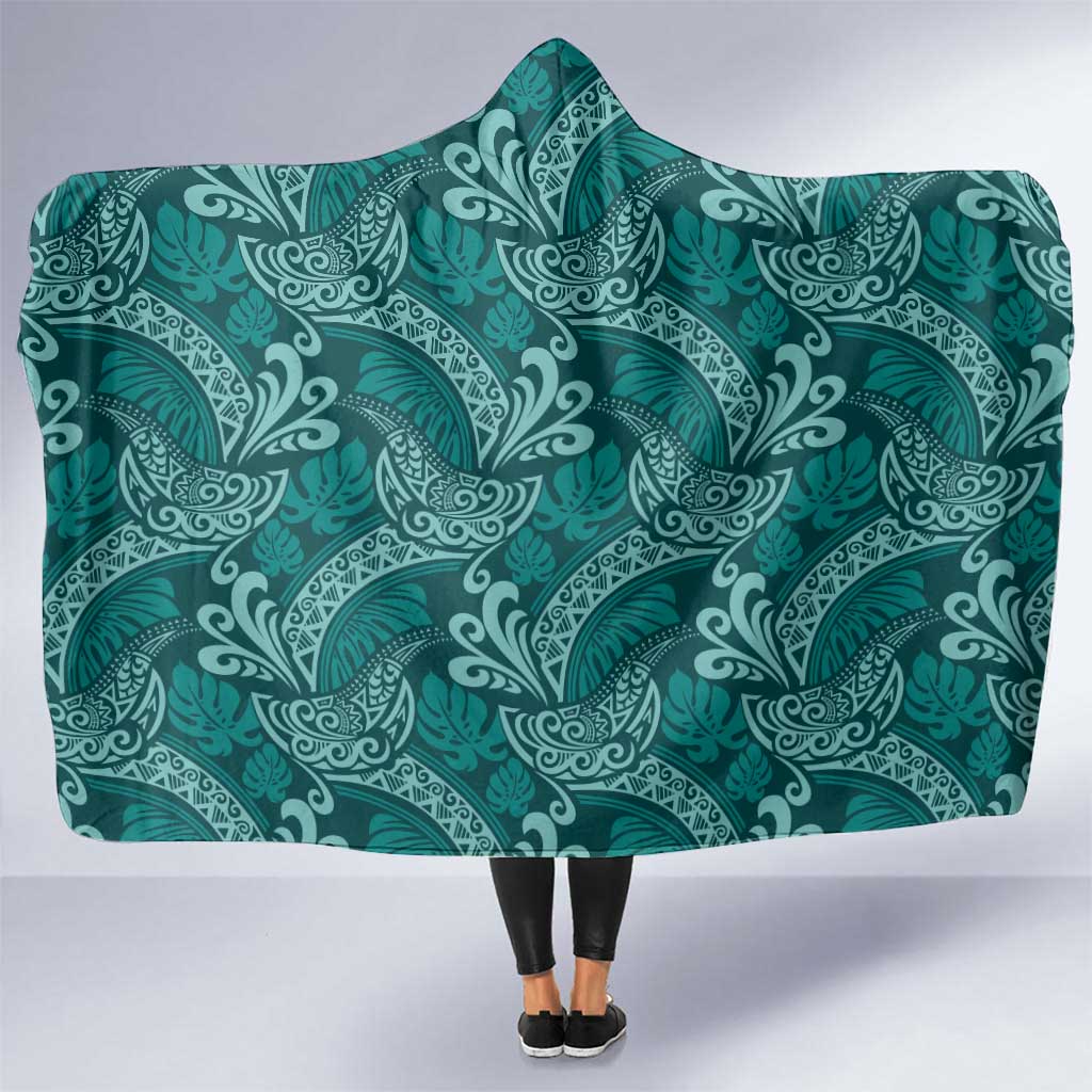 Teal Monstera Hooded Blanket Polynesian Tribal Pattern LT01 One Size Teal - Polynesian Pride