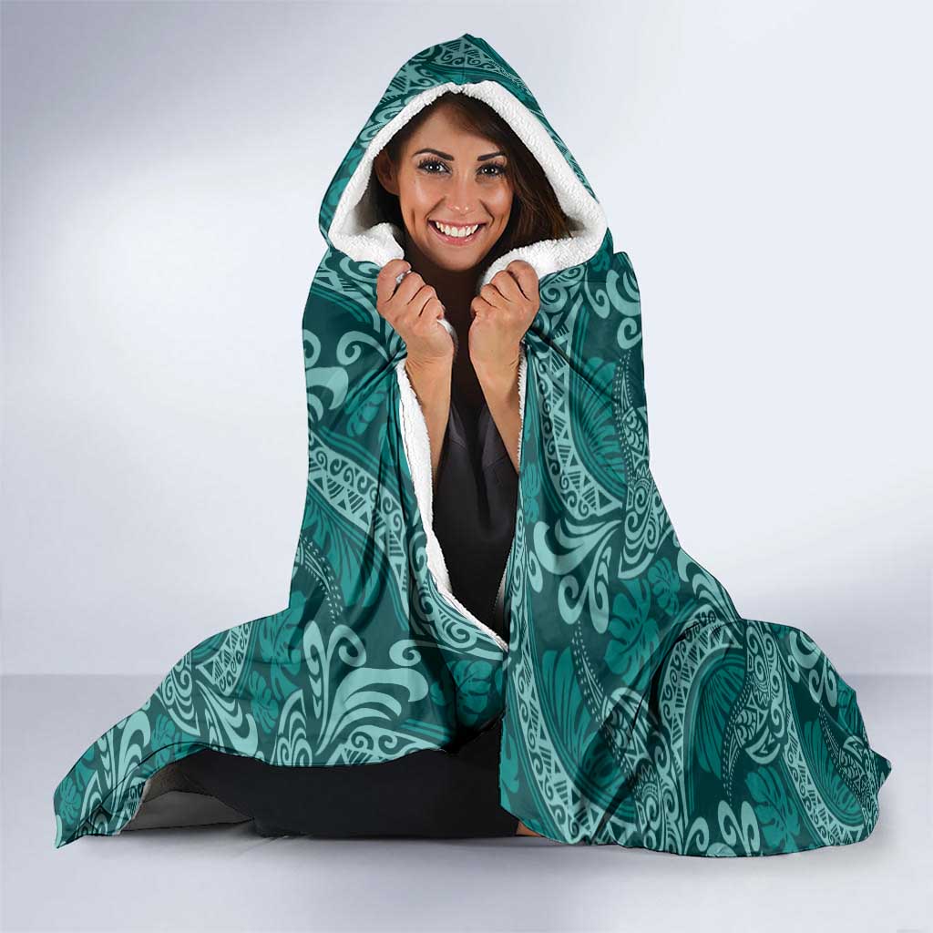 Teal Monstera Hooded Blanket Polynesian Tribal Pattern LT01 - Polynesian Pride