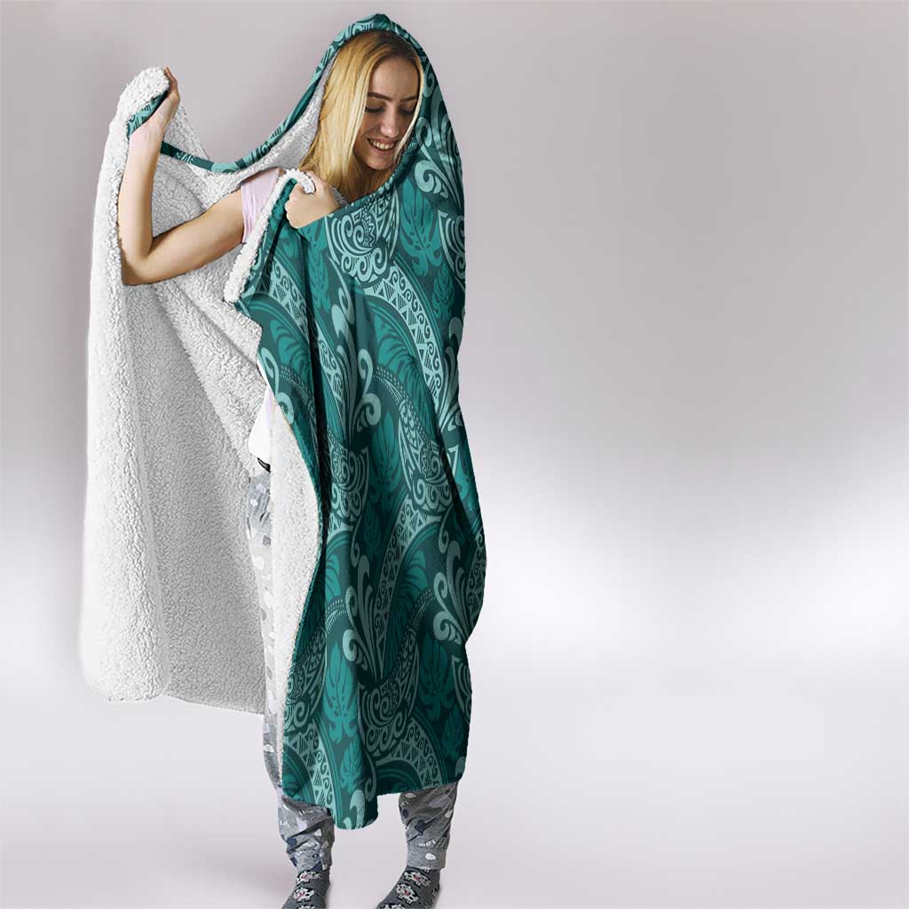 Teal Monstera Hooded Blanket Polynesian Tribal Pattern LT01 - Polynesian Pride