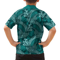 Teal Monstera Kid Hawaiian Shirt Polynesian Tribal Pattern LT01 - Polynesian Pride