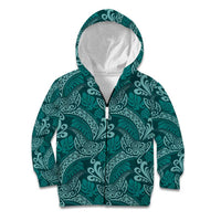 Teal Monstera Kid Hoodie Polynesian Tribal Pattern - Polynesian Pride