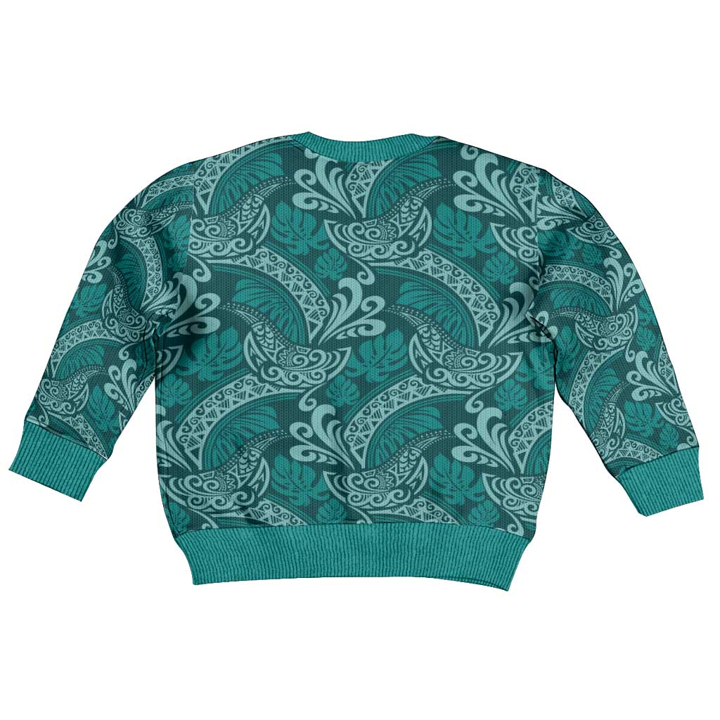 Teal Monstera Kid Ugly Christmas Sweater Polynesian Tribal Pattern LT01 - Polynesian Pride