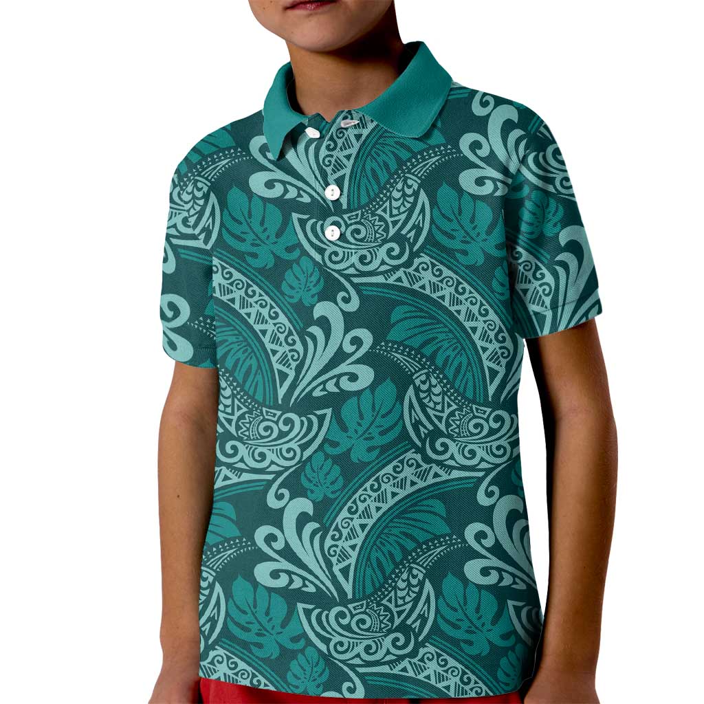 Teal Monstera Kid Polo Shirt Polynesian Tribal Pattern LT01 Kid Teal - Polynesian Pride