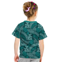 Teal Monstera Kid T Shirt Polynesian Tribal Pattern LT01 - Polynesian Pride