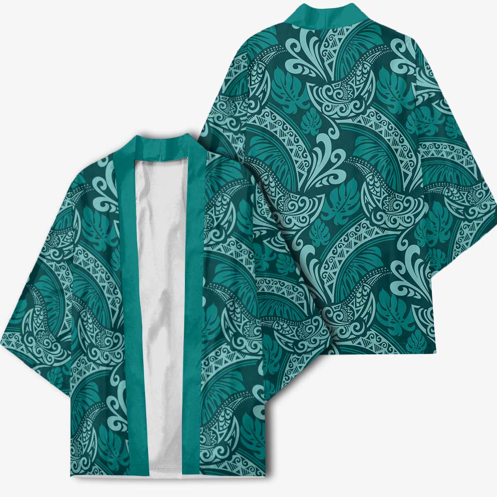 Teal Monstera Kimono Polynesian Tribal Pattern LT01 - Polynesian Pride