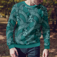 Teal Monstera Ugly Christmas Sweater Polynesian Tribal Pattern - Polynesian Pride