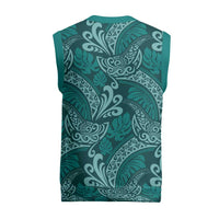 Teal Monstera Christmas Knitted V-Neck Vest Polynesian Tribal Pattern LT01 - Polynesian Pride