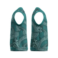 Teal Monstera Christmas Knitted V-Neck Vest Polynesian Tribal Pattern LT01 - Polynesian Pride