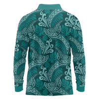Teal Monstera Long Sleeve Polo Shirt Polynesian Tribal Pattern LT01 - Polynesian Pride