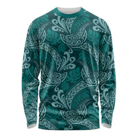 Teal Monstera Long Sleeve Shirt Polynesian Tribal Pattern LT01 Unisex Teal - Polynesian Pride