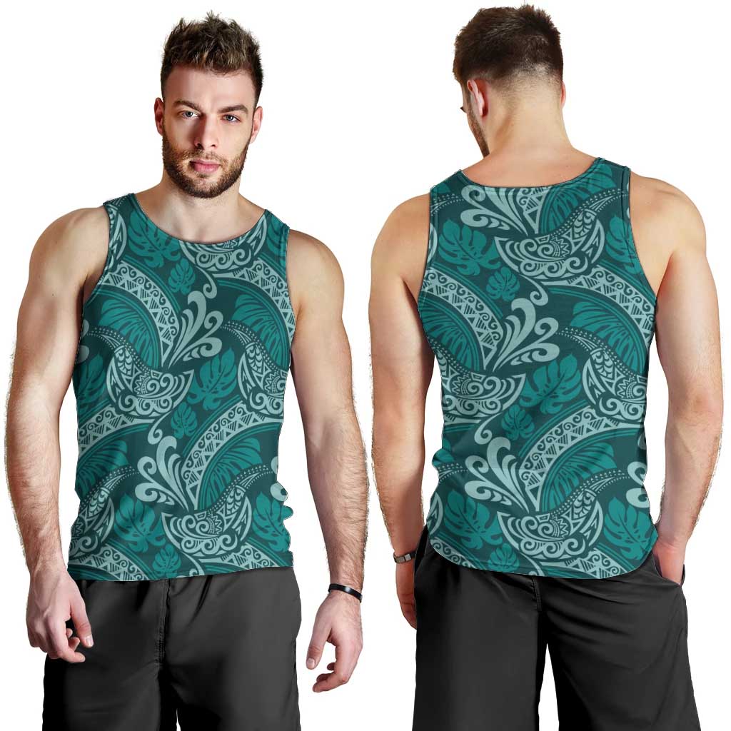 Teal Monstera Men Tank Top Polynesian Tribal Pattern LT01 - Polynesian Pride