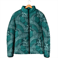 Teal Monstera Padded Jacket Polynesian Tribal Pattern LT01 - Polynesian Pride