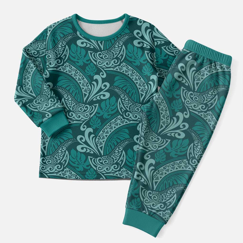 Teal Monstera Christmas Pajama Set Polynesian Tribal Pattern LT01 Men Teal - Polynesian Pride
