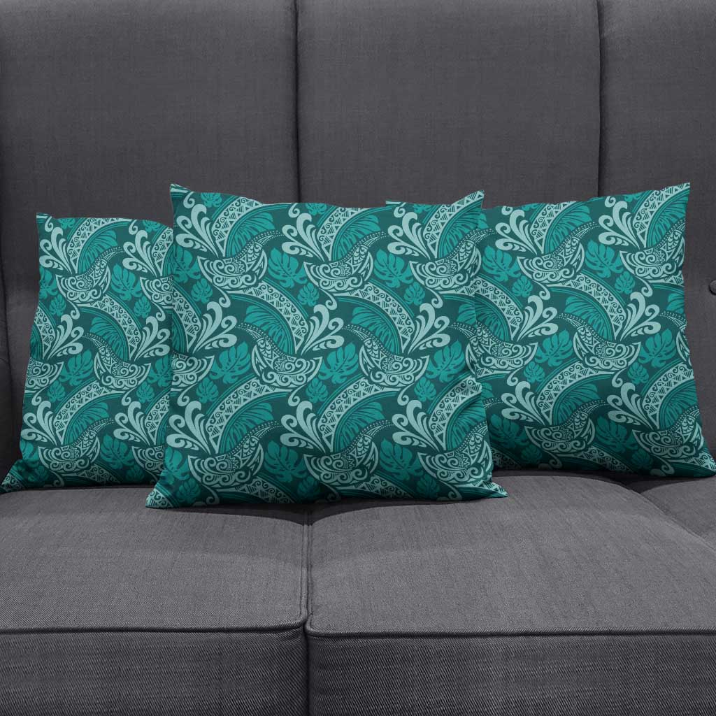 Teal Monstera Pillow Cover Polynesian Tribal Pattern - Polynesian Pride
