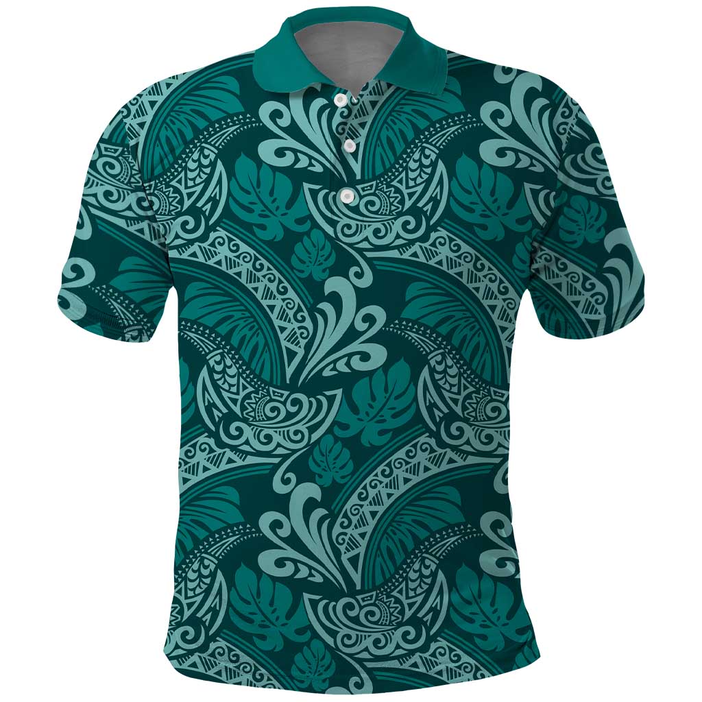 Teal Monstera Polo Shirt Polynesian Tribal Pattern LT01 Teal - Polynesian Pride